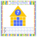 Number worksheets for kids to practice writing the numbers. Number 7. Flat design